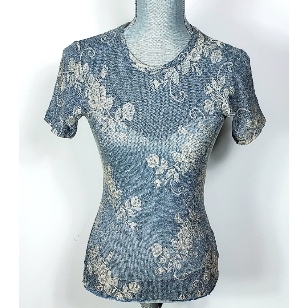 SOLD☆ Hanky Panky Short Sleeve Mesh Stretch Top - Picture 1 of 4